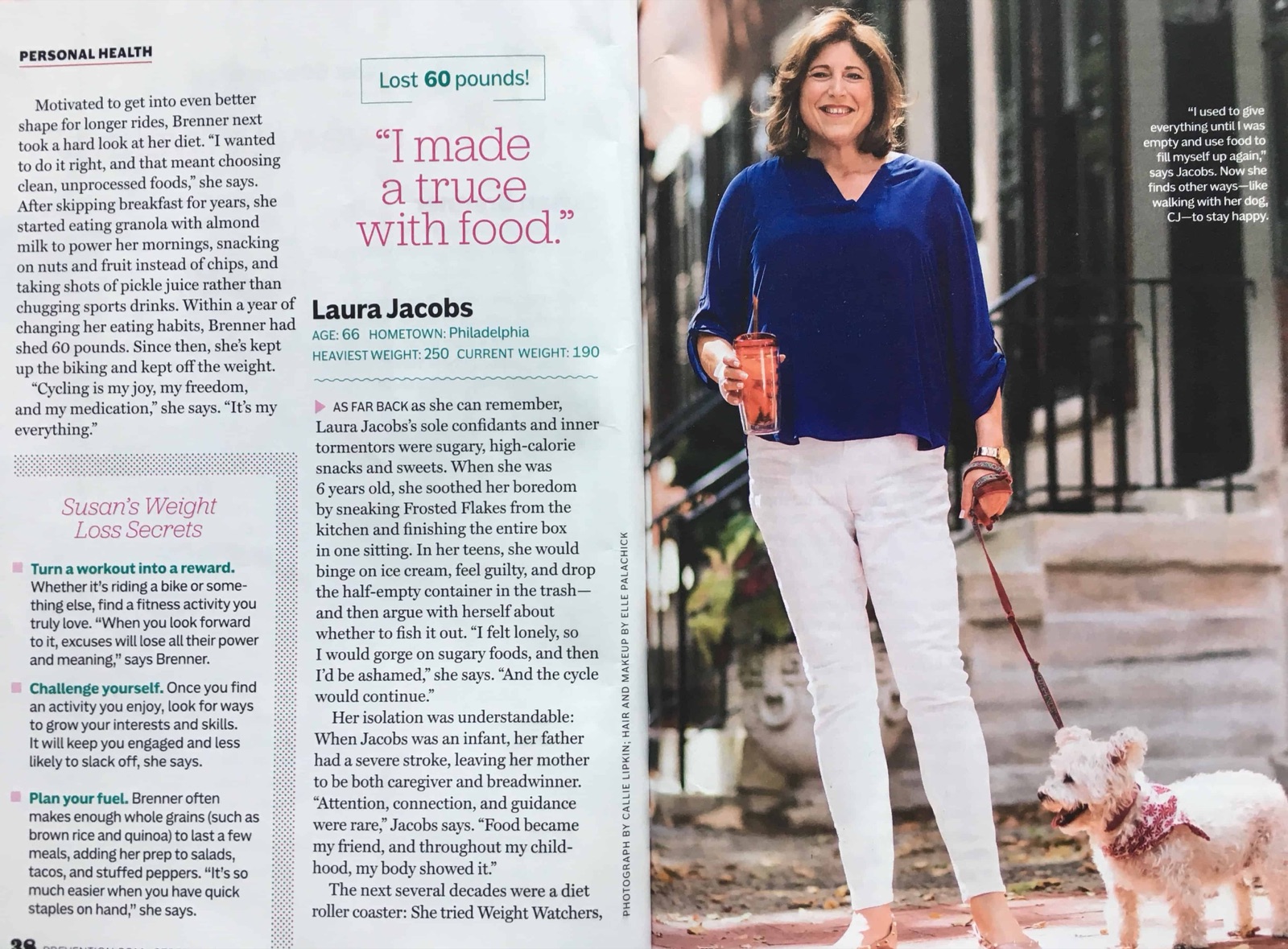 The printed Prevention spread with the pull quote: I made a truce with food.